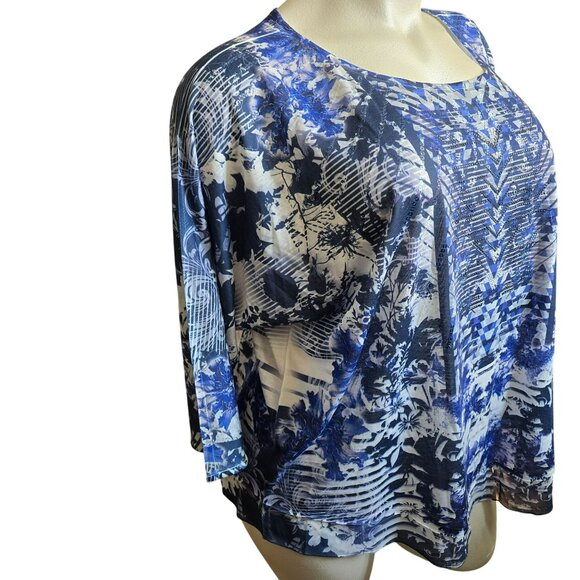 Womens Blue & White Abstract Print Blouse Gorgeous 3/4 Sleeve Size 26/28 JJ4069 - Picture 8 of 11